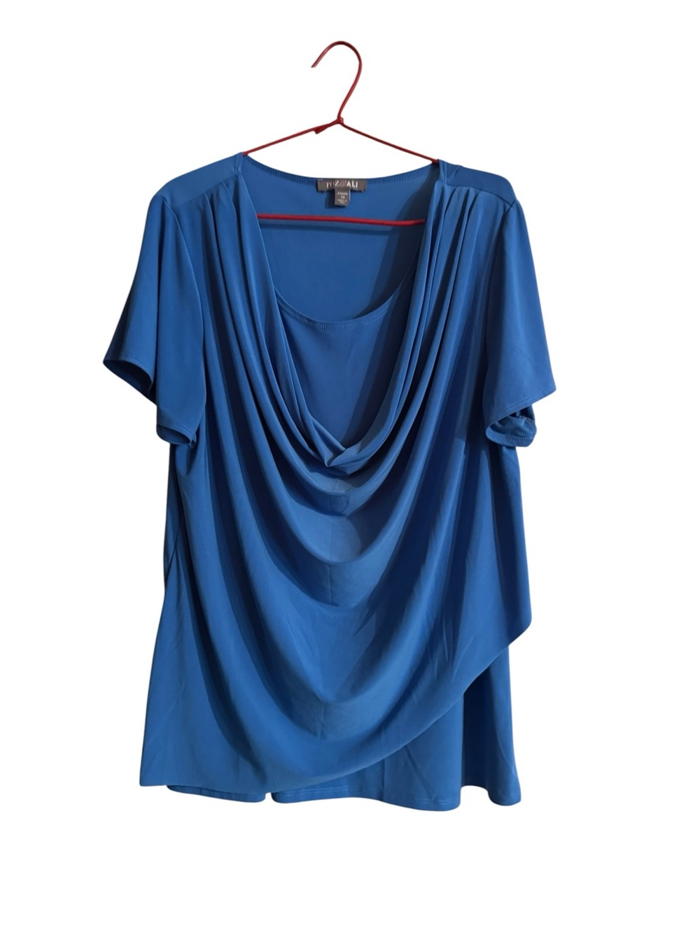 Roz & Ali Draped Neck Short Sleeve Top - Royal Blue Size 1X